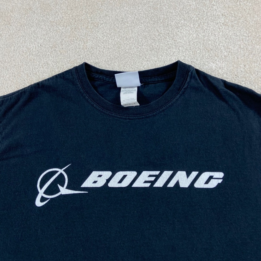 Boeing Logo T-Shirt Men M Black Short Sleeve Cotton Graphic Tee Aviation